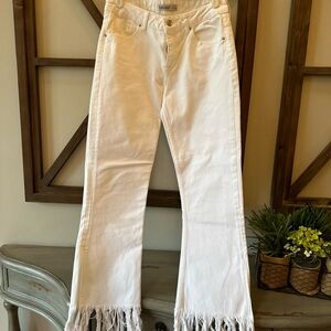 Women's Zara White Fringed Jeans
